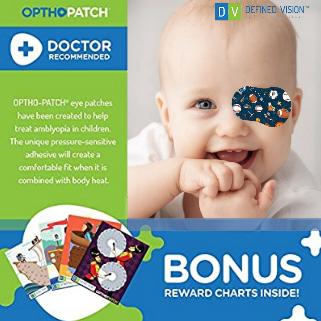 Opthopatch Extra Sensitive Adhesive Eye Patch for Infants with Boys Design [40 pack]