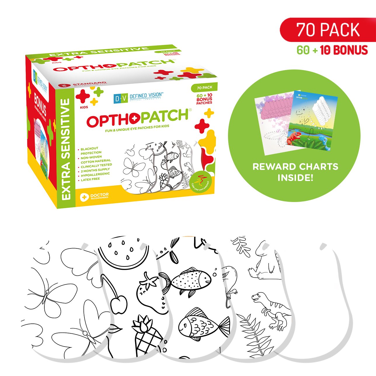 Color Your Own Patch | Extra Sensitive Adhesive Eye Patches for Boys and Girls + Reward Chart Posters