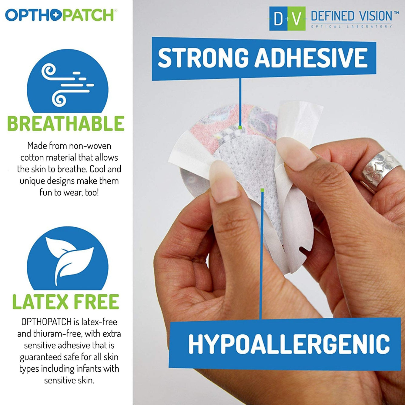 Opthopatch Extra Sensitive Adhesive Eye Patch for Infants with Boys Design [40 pack]