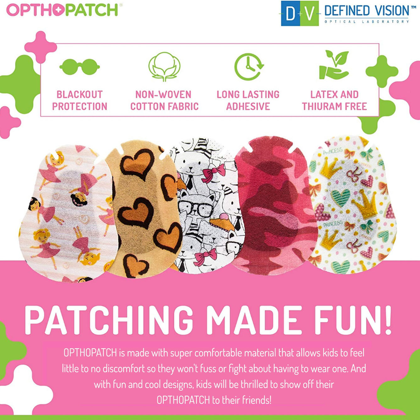 Opthopatch Extra Sensitive Adhesive Eye Patch for Infants with Fun Girls Design + Reward Charts Included