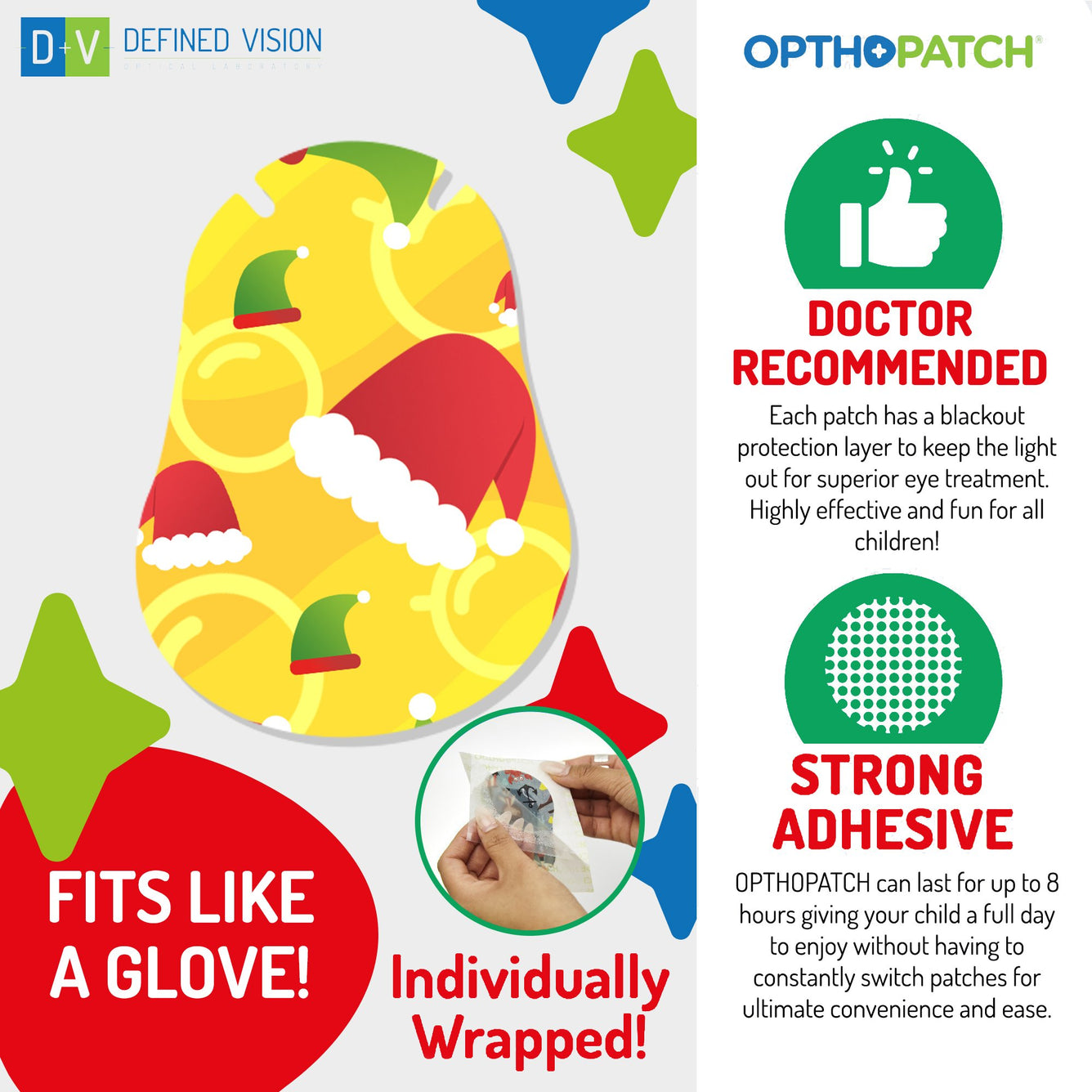 Opthopatch Holiday Edition Patches | Extra Sensitive Adhesive Eye Patches for Boys and Girls [70 count] + 2 Reward Chart Posters